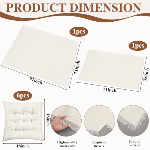 Novabright 10 Pcs Picnic Kit Folding Picnic Table 59'' x 20.5'' Large Outdoor Boho Blanket 91'' x 71'' Beige Table Runner 6 Floor Pillows Cushions Woven Cotton Oversize Washable for Camp Wedding