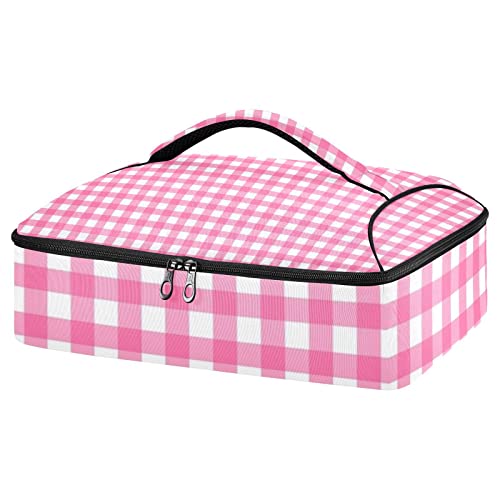Casserole Carriers for Hot or Cold Food Reusable Casserole Dish Carrier Insulated Thermal Large Capacity Durable Perfect for Party Camping Family Gatherings Yellow Fish - color: Pink Plaid