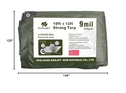 Waterproof 10 x 12 Feet Tarp Heavy Duty 9-mil Thick Multi-Purpose Covers Army Green PE Tarpaulin - color: 9mil Army Green, size: 10x12 FT