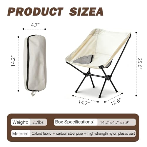 Wind Tour Portable Camping Chair Lightweight Foldable Outdoor Chair for Hiking Camp Backpacking Lawn Beach Fishing Picnic with Carry Bag (Off White) - color: Off White