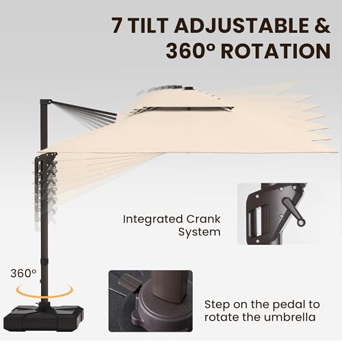 9 X 12 FT Cantilever Patio Umbrella with Led Lights Outdoor Heavy Duty Double Top Rectangle Offset Umbrellas with 360-degree Rotation for Pool Deck Backyard, Beige - color: Beige, size: 9' X12' Only Umbrella(LED)
