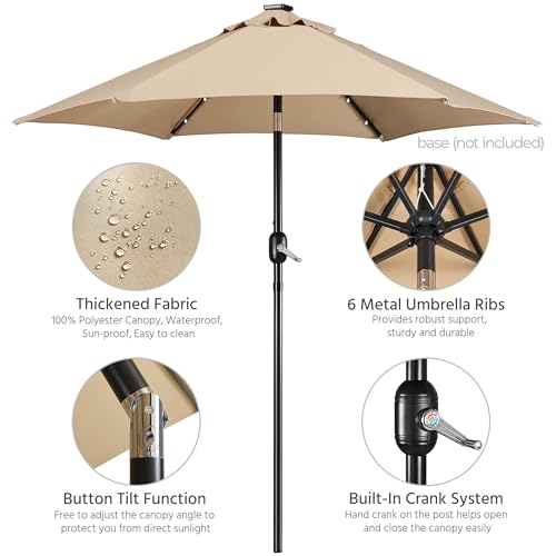 Yaheetech 7.5FT Solar Patio Umbrella-18 LED Lighted Market Table Outdoor Umbrella w/UV Protection Push Button Tilt & Crank Lift System for Garden/Lawn/Deck/Backyard/Pool,Tan - color: Tan, size: 7.5ft