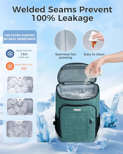 BAGLHER Lightweight Insulated Cooler Backpack - 30 Cans, Leak-Proof for Lunch, Picnic, Hiking, Camping Trips - color: green-plus