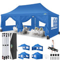 COBIZI 10x20 Pop Up Canopy with 6 Sidewalls, Conical Party Tent 10x20 with 3 Adjustable Height Waterproof, UV-Resistant with Carry Bag, Sandbag, Stake, Ropes for Parties, Commercial (Frame Upgraded) - color: Light Blue, size: 10x20FT