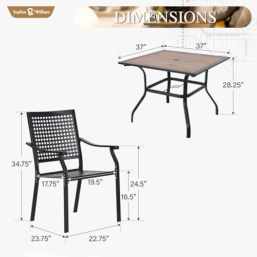 Sophia & William Patio Table and Chairs Set, Outdoor Dining Set for 4, 5 Piece Metal Patio Furniture, 37" Square Table with Wood-Like Tabletop(Geometry) - color: Diamond, size: 37" - Wood-like