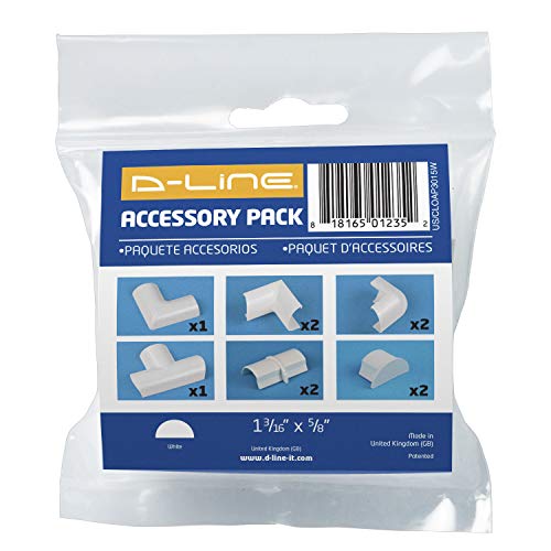 D-Line Medium Cable Raceway Accessory Pack, Join 1.18in x 0.59in Cord Cover Lengths, 10 Accessories Included, Hide Cords Around a Variety of Angles - White - color: White, size: 1.18x0.59in - 10 Accessories