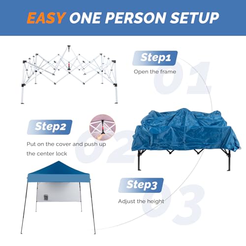 VINGLI 6x6 ft Pop Up Canopy Tent, Outdoor Small Gazebo with Backpack, Patio Slant Leg with 1 Sidewall, Portable Easy Up (Blue) - color: Blue, size: 6x6