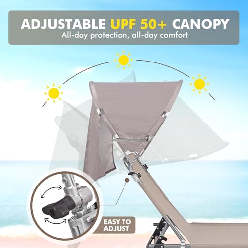 Oversized Extra Wide Tanning Chair with Sun Canopy Face Hole Padded Adjustable Washable, Heavy Duty Layout Folding Lounge Chair for Outside Beach Reading Sunbathing, UPF 50+, XL, Plus Size, 330 LBS - color: Beige, size: Oversized