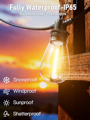 60FT LED Outdoor String Lights with 16+1 Edison Shatterproof IP65 Waterproof Bulbs, 2700K Dimmable Commercial Grade Patio Lights for Garden, Porch, Deck Decor - size: 60 Ft
