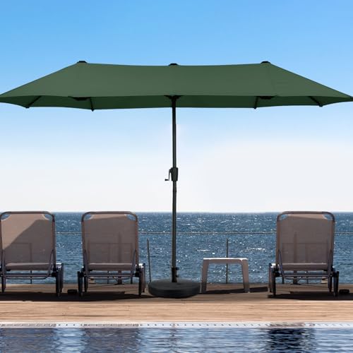 13Ft Large Patio Umbrella with Base Outdoor Double-Sided Market Extra Large Table Umbrella Easy Crank for Yard, Poolside, Deck-Green - color: Green, size: 13FT Umbrella+Base