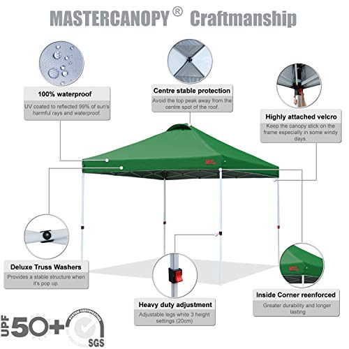 MASTERCANOPY Durable Pop-up Canopy Tent with Roller Bag (Forest Green) - color: Forest Green, size: 6.6x6.6