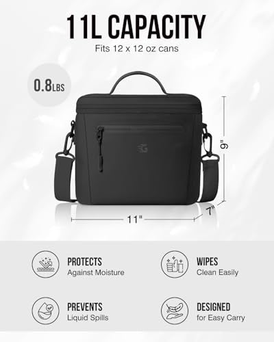 GLORIEROO Insulated Lunch Box Bag Women Girls - Waterproof Leakproof Lightweight Reusable Cooler for School Work Picnic - Back to School - color: Black, size: Standard 11l