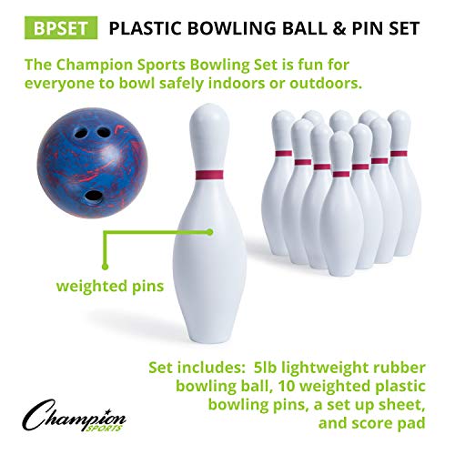 Champion SportsWeighted Foam Bowling Pin Set - color: White, size: 10 Pin Set (With Plastic Ball)