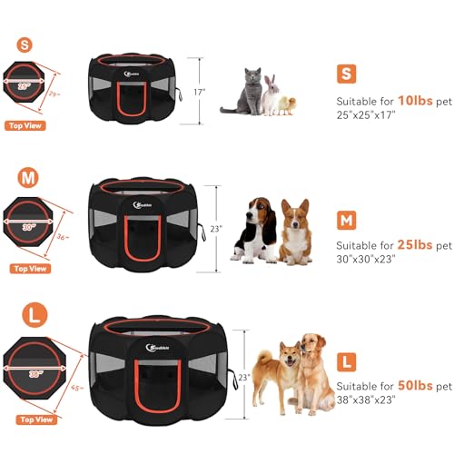 Siedihit Black Dog Cat Playpen, Puppy Pet Playpen Indoor for Small Dog Crate Tent Cage Outdoor, Portable Pop Up Dogs Enclosure Kennel with Carrying Case for Dogs/Cats/Rabbits - color: Black