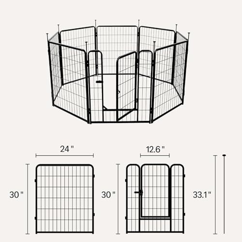 Amazon Basics Dog Playpen, 8 Panels Metal Fence with Door, Foldable for Indoor and Outdoor Use, Suitable for Small to Medium Sized Dogs, 30 Inch Height, Black - style: 8pcs-30"