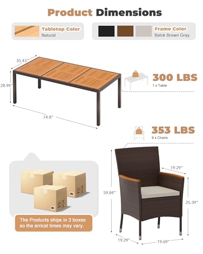 Flamaker 9 Piece Patio Dining Set Outdoor Acacia Wood Table and Chairs with Soft Cushions Wicker Patio Furniture for Deck, Backyard, Garden (Brown) - color: Brown, size: 9 Piece