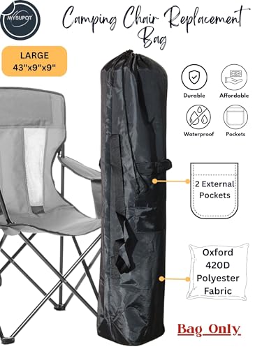 Replacement Bag for Folding Camping Chair, Portable Camp Chair, Hammock, Yoga Mat, Umbrella, Tents, Tripods, Fishing Poles - 420D Oxford Polyester Fabric - color: Black, size: Large 43"x9"x9"