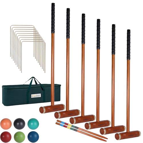 SpexDarxs 35’’Six Player Croquet Set, Deluxe Croquette Kit with Premium Wooden Mallets/Colored/Balls/Wickets/Stakes/Carrying Bag, Classic Outdoor Backyard Lawn Games for Teens Adults Family - color: Mahogany Color