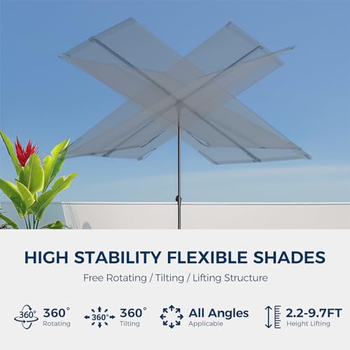 HOMSHADE 6x4ft Outdoor Balcony Umbrella - Flat Porch Pool Patio Umbrella Rectangular Canopy Shade UPF50+ UV Protection 360° Rotating & Tilting All Angles Applicable (Grey, No Base) - color: Gray