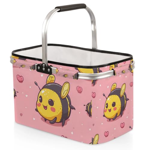 Picnic Basket, MARYHFENVA Collapsible Shopping Basket 40L Large Market Basket with Handles Reusable Folding Grocery Basket for Picnic Travel - color: Pikachu