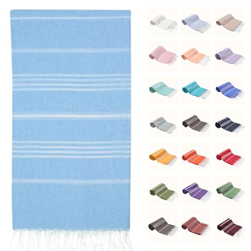 PARK & OZ Turkish Beach Towel – Oversized 100% Cotton Quick-Dry & Sand-Free Blanket 72x40– Ultra-Absorbent, Lightweight & Compact Pool Towel for Beach, Travel, Spa, Gym, Camping & Home (Baby Blue) - color: Baby Blue