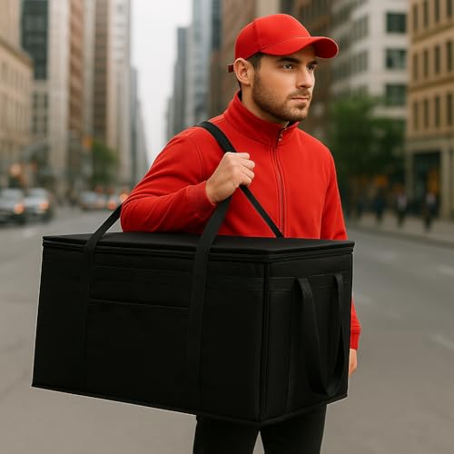 musbus 4 PACK catering bag for doordash 24W x 15H x 14D XXXL Insulated Food Delivery Bag Cooler Bags Keep Food Warm Catering Therma Cooler Bags Therma Shopper hot Black 24W x 15H x 14D hot boxes - color: Black, size: XXX-Large（24W x 15H x 14D）
