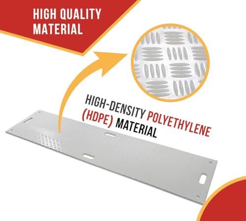 Mytee Products 12 Pk 2' x 8' - 1/2" Thick Heavy Duty White Ground Protection Mats with Diamond Plated Tread - Easily Supports 50 Ton Loads - HDPE Construction Mat for Equipment Lawns Landscapers - color: White, size: 2 x 8 Feet, style: 12 - Pack
