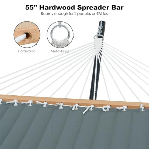 GAFETE 2 Person Hammock with Stand for Outside, Heavy Duty Steel Stand, Double 55inch Hammocks, Large Removable Pillow, Storage Bags, Max 475 lbs Capacity (Mist Green) - color: Mist Green