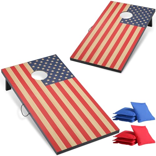 Cornhole Sets 4 x 2 ft / 3 x 2 ft with 8 Bean Bags Regulation Size, Corn Hole Games for Adults Outdoor Bean Bag Toss Game - color: 4 x 2 ft American Flag