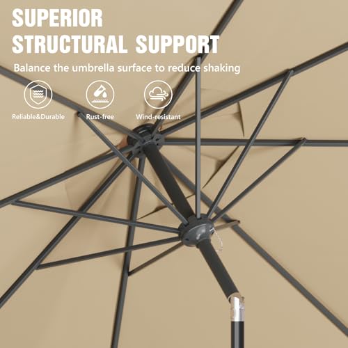Outdoor Patio Umbrella, Table Umbrella with Push Button Tilt and Crank, 8 Ribs Market Umbrella - color: Beige-Steel Ribs, size: 9FT