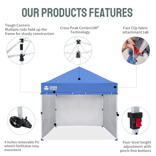 CROWN SHADES 10x10 Pop Up Canopy Tent Instant Commercial 1-Person Setup Patended Centerlock with 400D Fabric, 4 Sidewalls, 4" Wheels, 4 Upgraded Weights, Sto'N Go Bag, Blue - color: Blue, size: 10x10 Tall Center