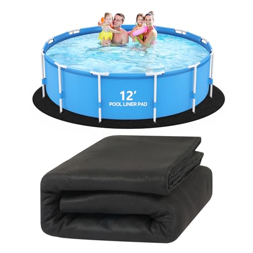 VINGLI 12 FT Pool Pad for Above Ground Pool, Upgraded Extra Thick Swimming Pool Liner Pad 12 FT Round, Prevent Punctures Weed Barrier, Under Pool Mat Pool Protection, Black - size: 12 FT