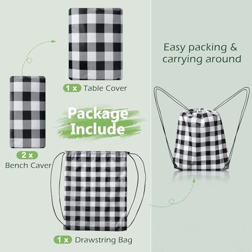 Picnic Table Cover with Bench Covers and Bag, Camping Table Camping Essentials Cover with Elastic Edges(Black) - color: Black