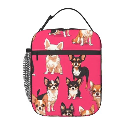 Reusable Chihuahua Lunch Box for Kids Girls Boys Women Adult, Insulated Cute Dog Vibrant Pink Lunch Bag,Polyester Cooler Handbags Case for School Picnic Work Travel Beach or Hiking - color: Chihuahua
