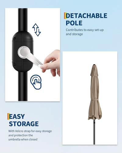 GarveeLife Outdoor Patio Umbrella, Table Market Umbrella with Push Button Tilt and Crank, 8 Sturdy Ribs UV Protection Waterproof for Garden, Deck, Backyard, Pool - color: Light Tan, size: 9FT