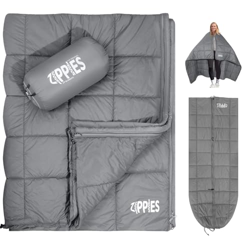 ZIPPIES 3M Thinsulate Insulation Puffy Camping Blanket for Cold Weather, Queen Size Warm Camping Quilt with Zipper, Waterproof Outdoor Sleeping Bag for Hammock, Cozy & Versatile Gift for Men and Women - color: Gray