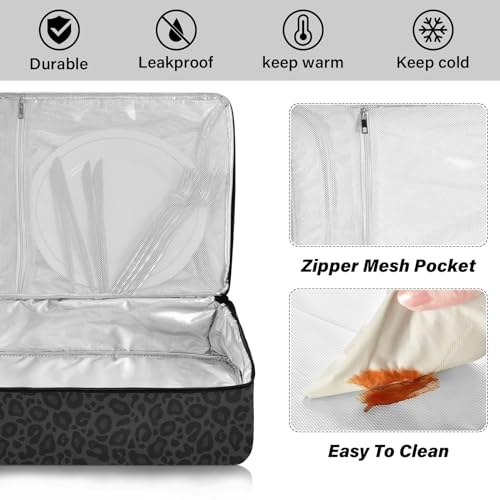 Wamika Black Cheetah Pizza Bag Thermal Tote Leopard Insulated Casserole Cookware Carrier for Hot or Cold Food Fits 15" x 11" Baking Dish for Pockluck, Parties, Picnic, and Cookouts - color: Cheetah