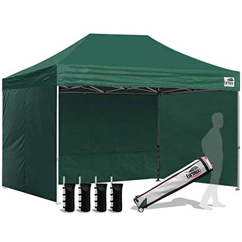 Eurmax USA 8x12 Pop Up Canopy Tent,Commercial Tent with Patented No-Tip Rolling Bag,4 Zippered Removable Walls,UV & Water Resistant Canopy Top,Heavy Duty Outdoor Gazebo,Instant Shelter(Forest Green) - color: forest green, size: 8x12