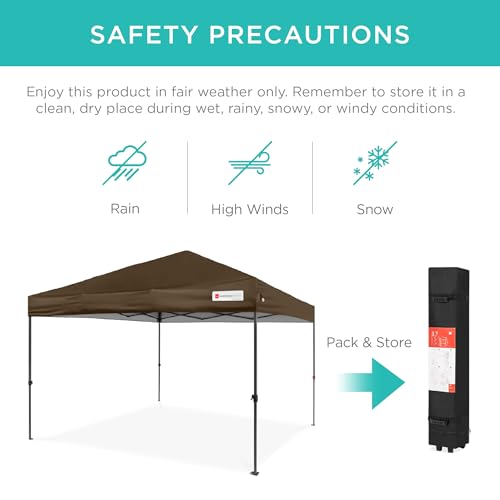 Best Choice Products 10x10ft Pop Up Canopy Tent, Outdoor Shade, 1 Person 1 Minute Set Up, Carry Case, 4 Weight Bags - Brown - color: Brown, size: 10x10ft