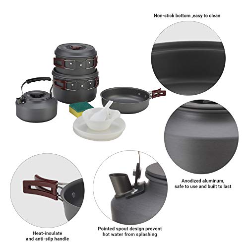 Bulin 24/13/11/8PCS Camping Cookware pots and Pans Backpacking Cooking Set Lightweight Cookware Mess kit Outdoor Cook Gear for Family Hiking Picnic - color: BLACK-13PCS
