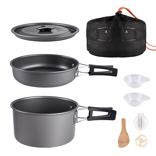 aiGear Camping Cooking Set Cookware Mess Kit with Storage Bag Pot Pan Set Camping Accessories for Outdoor Camping Hiking Picnic Portable and Lightweight Aluminum - color: Black8pcs