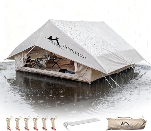 SENLEETO 10' x 8' Camping Tent Tarp Fits for 6/8 People, 4 Season UV Protection,PU 3000mm Waterproof, Multifunctional Ultralight Shelter Awning Sunshade, Portable for Traveling Hiking Outdoors - color: Beige, size: 10' x 8'
