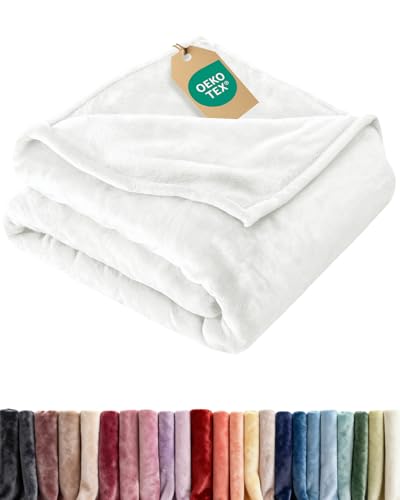 Ultra Soft Fleece Blanket Queen Size - Flannel Fleece Luxury Queen Blanket - Lightweight for Couch Bed Chair - Thick, Warm and Breathable - All Season Cozy Fuzzy, Anti-Static Microplush Bedding, White - color: 08 - White, size: Queen (90" x 90")
