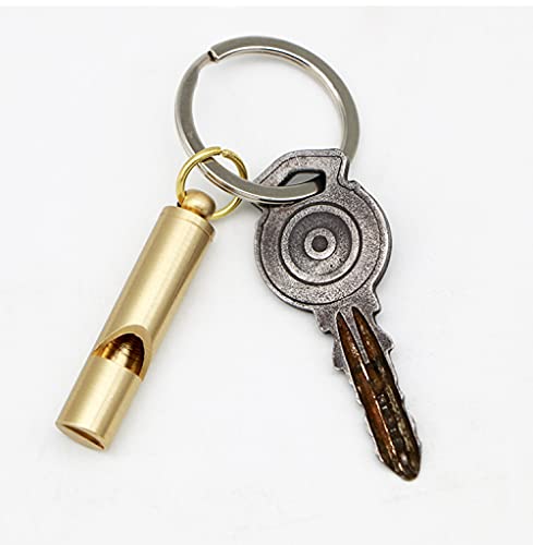 Brass Metal Emergency Whistles - 2 pcs Adults/Kids Outdoor Loud Sound SOS Survival Kit Lifeguard Safety Whistle Keychain with Keyring for Camping Hiking Dog Train Couching Boating Hunting