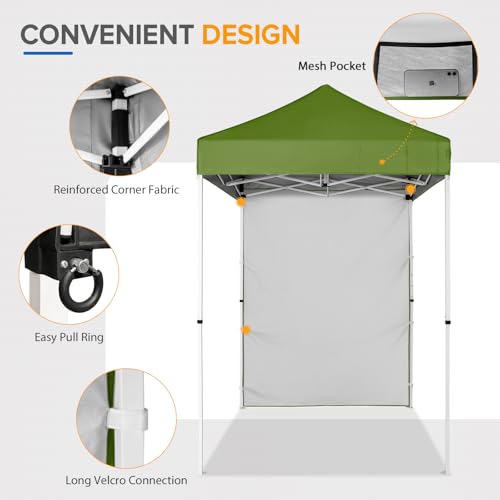 EAGLE PEAK Pop up Canopy 5x5, Outdoor Portable Canopy Tent with One Removable Sunwall, Carry Bag Included, Grass Green - color: Grass Green