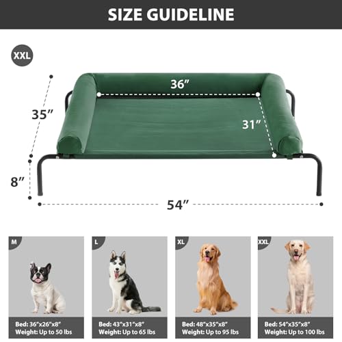 RRPETHOME Large Elevated Cooling Dog Bed, Raised Dog Cot Beds for Large Dogs, Elevated Outdoor Pet Cot, Chew Proof Portable Cooling Pet Cot with Skid-Resistant Feet and Breathable Mesh - color: Green, size: 54.0"L x 34.0"W x 8.0"Th