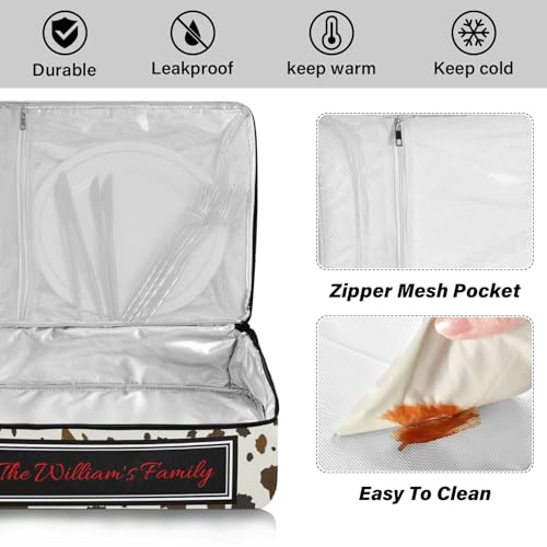Kcldeci Custom Insulated Casserole Carrier Cowhide Leather Personalized Food Carriers with Dish Storage Leakproof Lasagna Holder Bag for Lasagna Pan Baking Dish Casserole Dish - color: B08