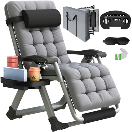 XL Zero Gravity Lounge Chair 29", Oversized Padded Folding Recliner for Patio with Storage Bag, Removable Cushion, Footrest, Full Aluminum Lock & Large Cup Holder, Supports 450 lbs, Grey - color: 29in - Grey-1