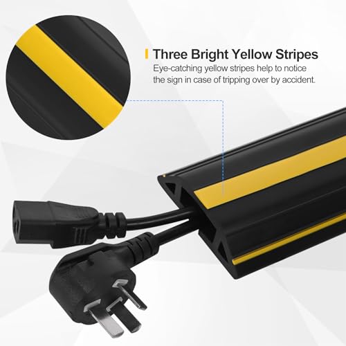 Floor Cord Cover 6.5Ft Heavy Duty PVC Floor Cable Protector Electric Cord Hider Cable Management Floor Strip Extension Cord Covers Cable Raceway for Wires on Floor Inner Channel 1.36" W x 0.43" H - color: Black & Yellow, size: 6.5Ft