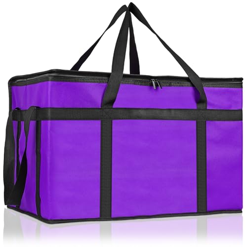 PEASUG Insulated Bags for Food Delivery, XXXL Pizza Delivery Bags, Large Capacity Cooler Bag Keep Food Warm for Grocery Shopping and Catering, Foldable, Heavy-Duty (Purple) - color: Purple, size: XXX-Large